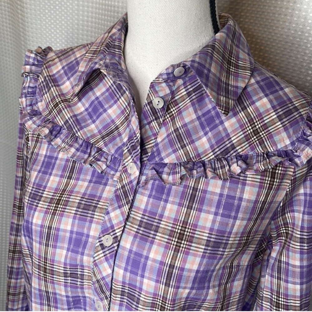 ModCloth Ruffled Up at the Rodeo Purple Shirt L Western Plaid Breathable - Picture 3 of 10